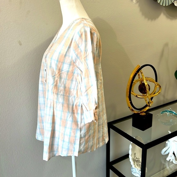 Christopher & Banks plaid pastel three bottom placket front cotton blouse Size L - Picture 3 of 14
